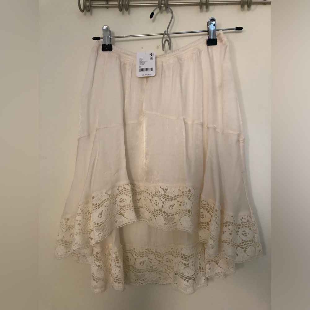 FREE PEOPLE Bohemian Lace-Trim Cream Women's Skirt